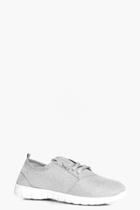 Boohoo Sophie Glitter Jersey Lace Up Trainer Silver