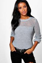 Boohoo Layla Open Knit Crew Neck Jumper Silver