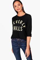 Boohoo Ashleigh Beverley Hills Slogan Sweatshirt