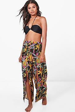 Boohoo Ebony Paradise Bird Beach Trouser