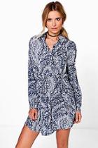 Boohoo Suki Paisley Print Tie Front Shirt Dress