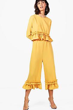 Boohoo Darcey Ruffle Hem Woven Trouser