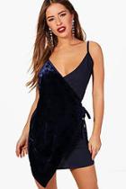 Boohoo Petite Laura Mix Fabric Strappy Wrap Dress