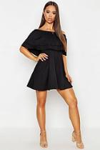Boohoo Off The Shoulder Double Frill Skater Dress