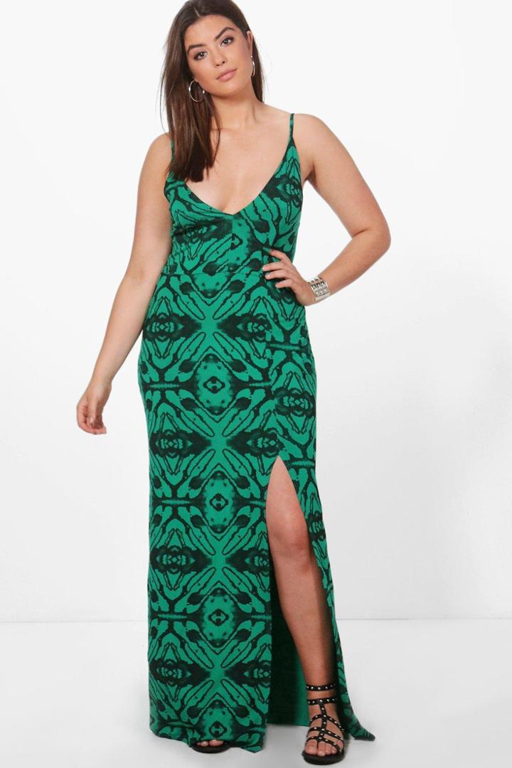 Boohoo Plus Annie Animal Printed Plunge Neck Maxi Dress Multi