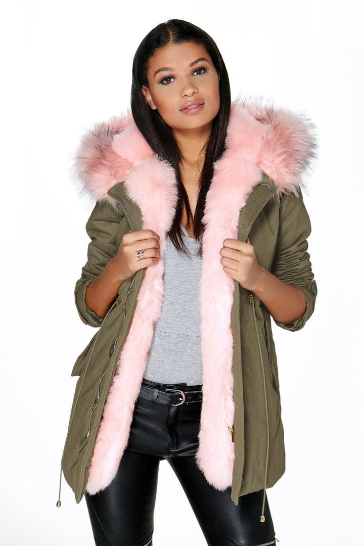 Boohoo Boutique Maria Faux Fur Trim Parka Pink