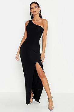 Boohoo Ribbed One Shoulder Maxi Dress