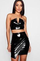 Boohoo Vicky Bandeau And Wrap Over Vinyl Skirt Set