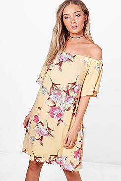 Boohoo Elena Off The Shoulder Floral Shift Dress