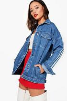 Boohoo Harper Sports Stripe Denim Jacket