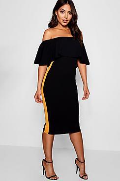 Boohoo Jess Off The Shoulder Sports Stripe Midi Dress