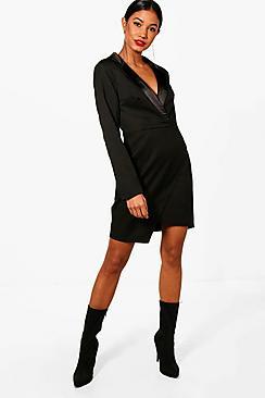Boohoo Isabelle Wrap Over Tuxedo Dress