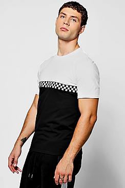Boohoo Colour Block T-shirt With Checkboard Tape