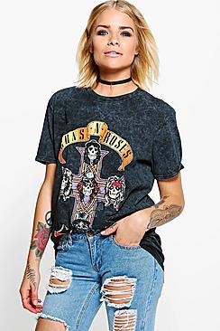 Boohoo Layla Tonal Guns 'n' Roses Oversized Washed Band Tee