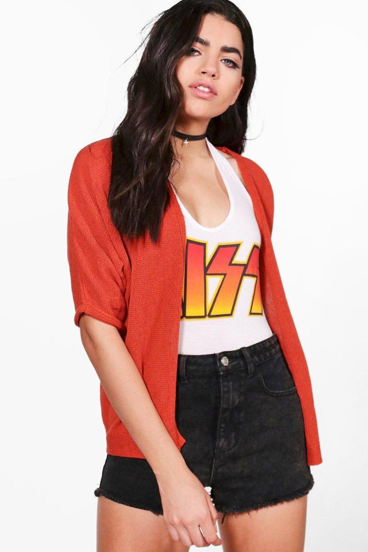 Boohoo Grace Turn Up Cuff Batwing Cardigan Rust