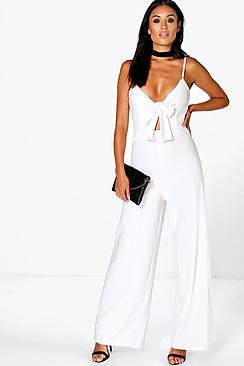 Boohoo Leah Tie Front Wide Leg Jumpsuit