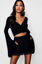 Boohoo Lissy Wrap Flare Sleeve Tie Crop