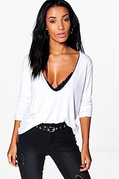 Boohoo Macie Extreme Scoop Long Sleeve Top