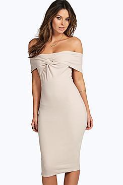 Boohoo Iris Off The Shoulder Twist Detail Bodycon Dress