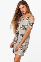 Boohoo Orla Printed Cold Shoulder Shift Dress