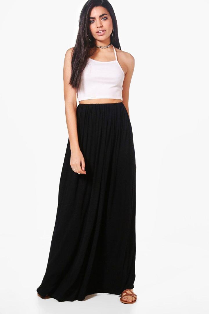 Boohoo Samira Gathered Waist Floor Sweeping Maxi Skirt Black