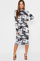 Boohoo Petite High Neck Long Sleeve Camo Mini Dress