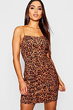 Boohoo Animal Suedette Square Neck Midi Dress
