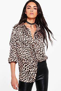 Boohoo Betty Silky Leopard Print Shirt