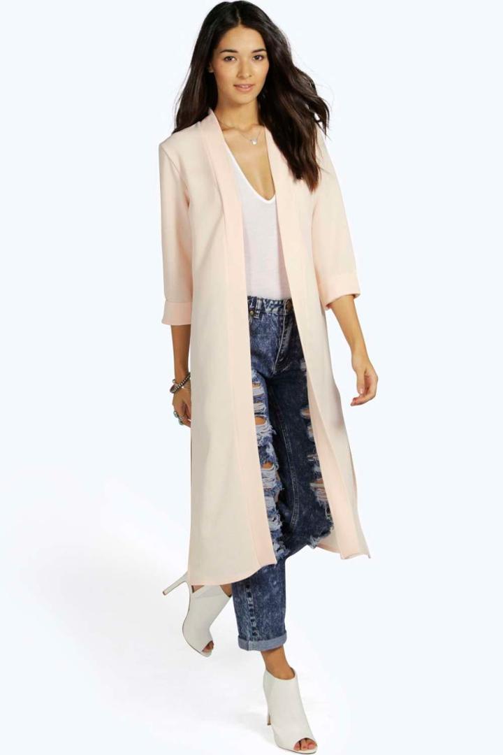 Boohoo Isabella Turn Up Cuff Duster Coat Nude