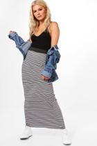 Boohoo Brooke Striped Jersey Maxi Skirt Navy