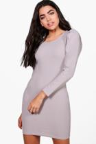 Boohoo Isabella Long Puff Sleeve Midi Dress Grey