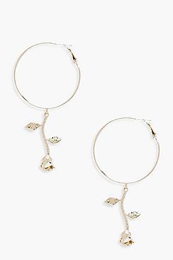 Boohoo Rhia Rose Drop Hoop Earrings