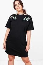 Boohoo Plus Fiona Floral Embroidered Sweat Dress