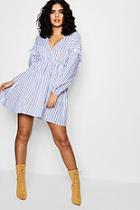 Boohoo Lorelai Stripe Ruffle Waist Cotton Dress