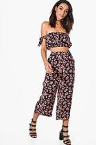 Boohoo Clare Floral Off The Shoulder Woven Culotte Co-ord