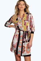 Boohoo Editha Scarf Paisley Print Shirt Dress Multi