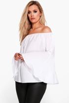 Boohoo Plus Eve Wide Sleeve Off The Shoulder Top Ivory
