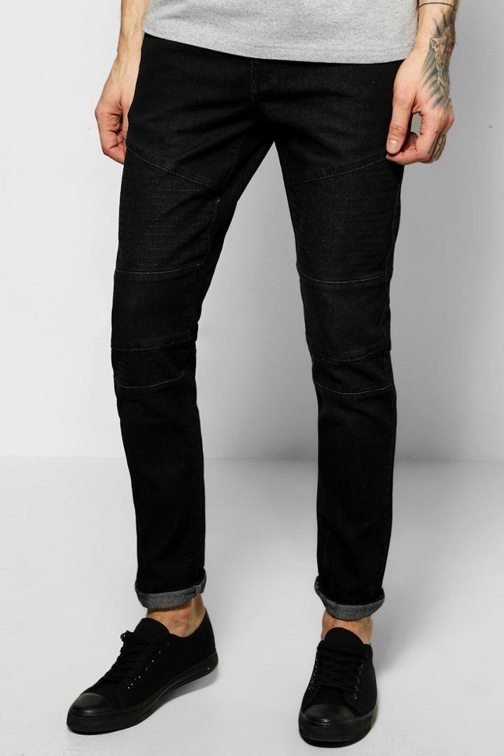 Boohoo Skinny Fit Stretch Biker Jeans Charcoal