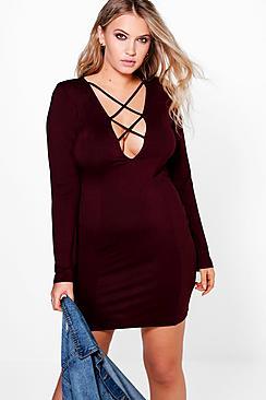 Boohoo Plus Jessica Lace Up Bodycon Dress