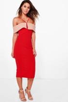 Boohoo Finola Contrast Fold Over Detail Midi Dress Red