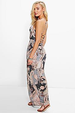 Boohoo Amelie Paisley Strappy Back Maxi Dress