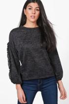 Boohoo Sarah Ruffle Sleeve Fine Knit Jumper Black
