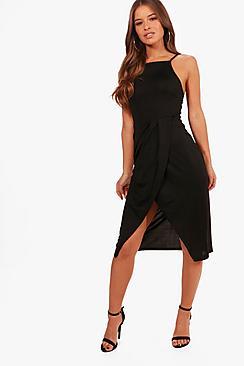 Boohoo Petite Tilly High Neck Wrap Mini Dress