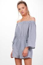 Boohoo Alyssa Off The Shoulder Gingham Playsuit Blue