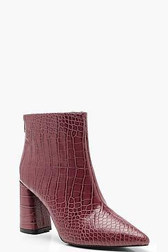 Boohoo Croc Pointed Block Heel Shoe Boots