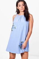Boohoo Plus Zoe Flower Applique Halterneck Sundress Bluebell