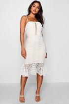 Boohoo Mila Lace Sqaure Neck Ruffle Hem Midi Dress