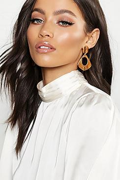 Boohoo Wood Effect Resin Oval Earrings