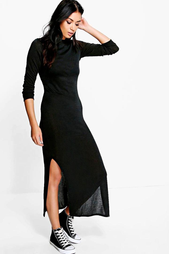 Boohoo Eliza Knitted Maxi Lounge Dress Black