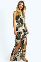 Boohoo Sophoa Tropical Split Front Maxi Dress